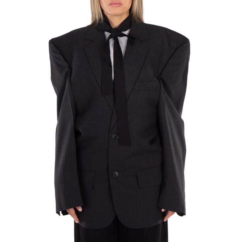 Ladies Anthracite Cut Away Boxy Blazer