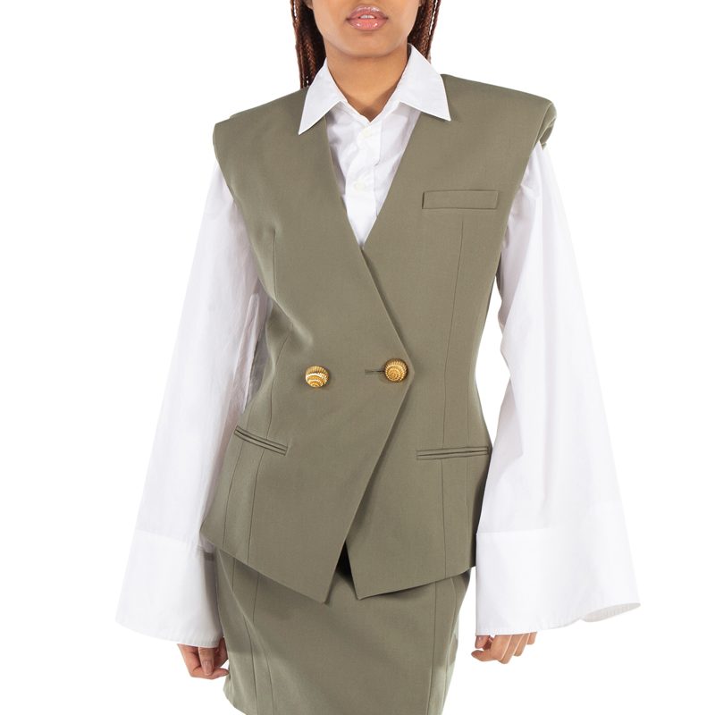 Grain-Effect Buttoned Vest