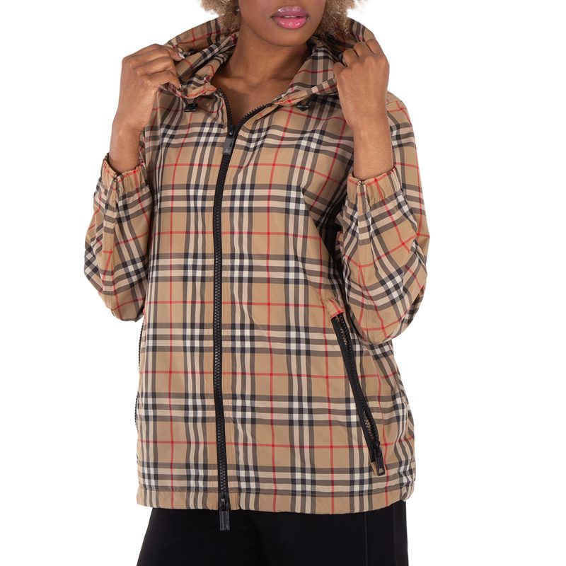 Vintage Check Drawstring Hooded Jacket