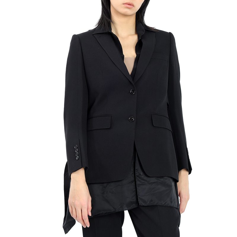 Open Box - Black Wool Logo Panel Detail Tailored Jacket