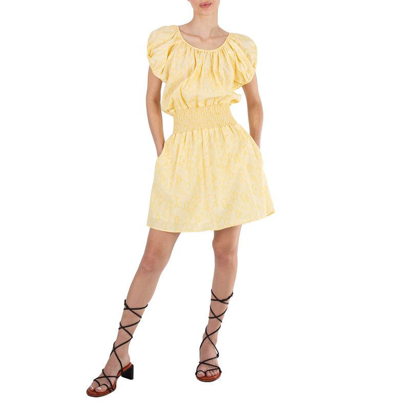 Lemon Gingham Snakeskin A-line Mini Dress