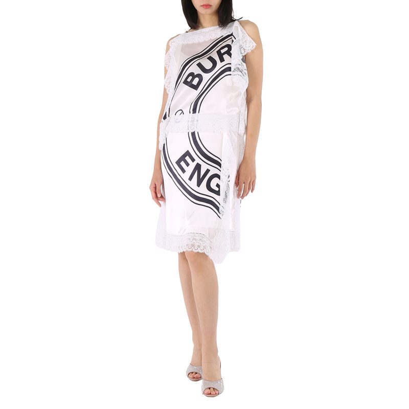 Ladies Lace-Detail Logo Silk Slip Midi-Dress
