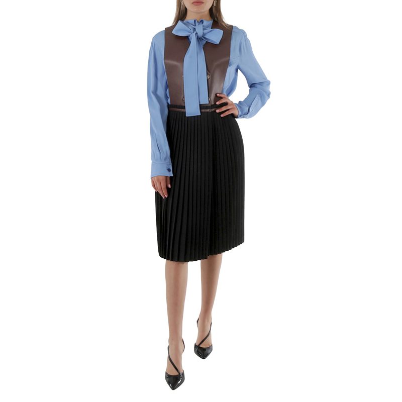 Ladies Dark Mocha Plonge Lambskin and Wool Blend Pinafore Dress