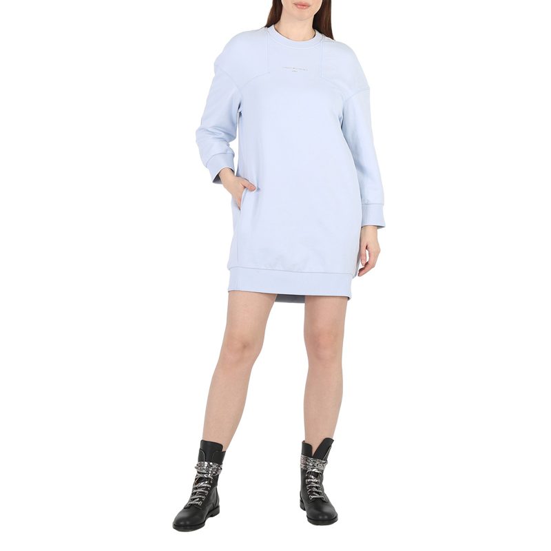 Ladies Pale Blue 3D Logo Sweatshirt Dress