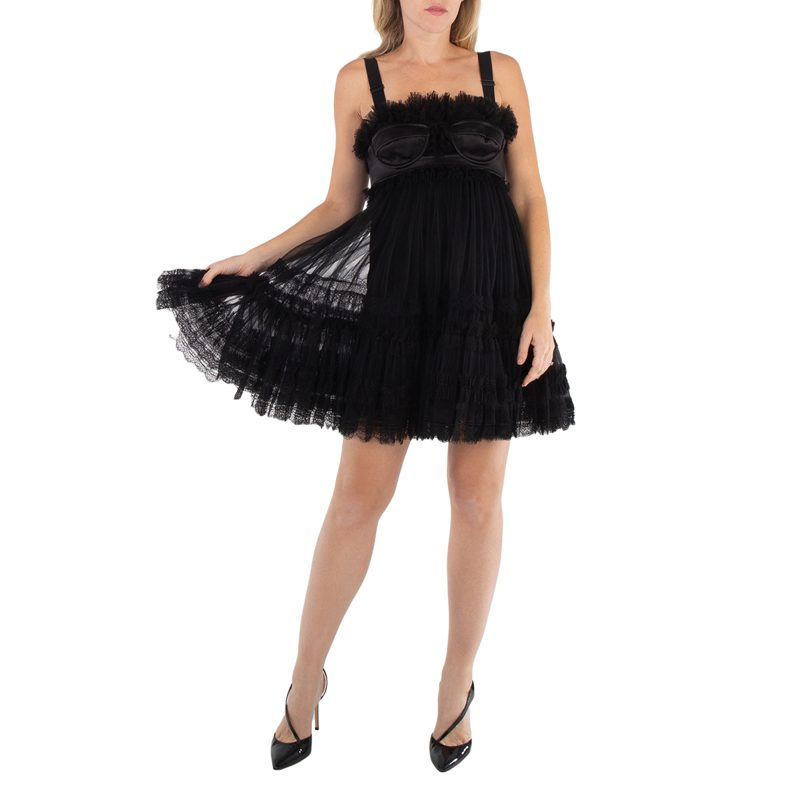 Ladies Black Tulle Corset Mini Dress