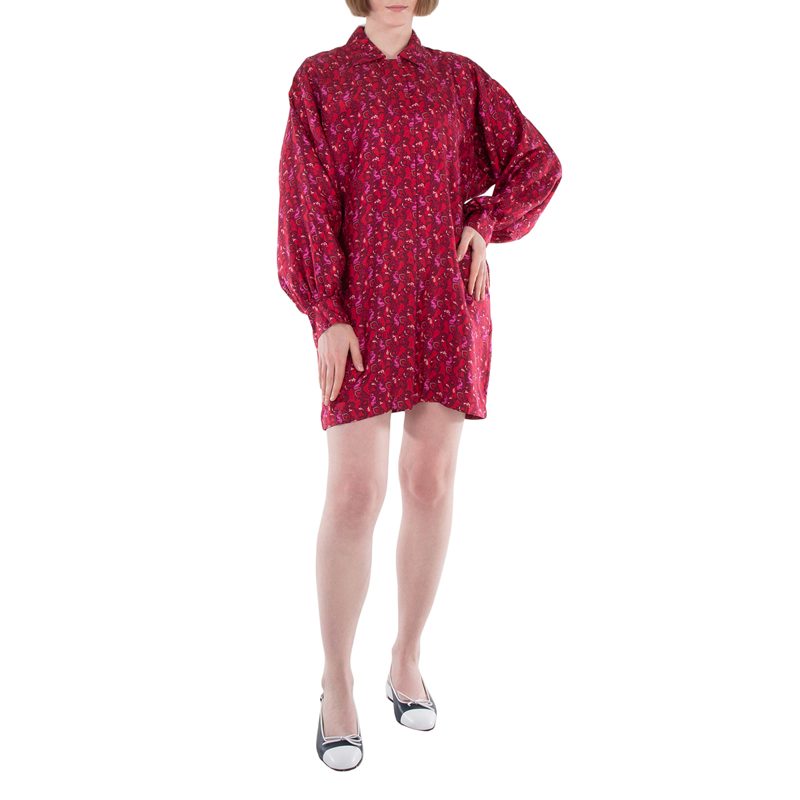 Ozio Printed Silk Shirt Dress