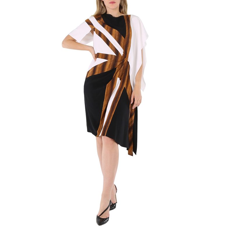 Flag Intarsia Asymmetric Silk Dress In Black