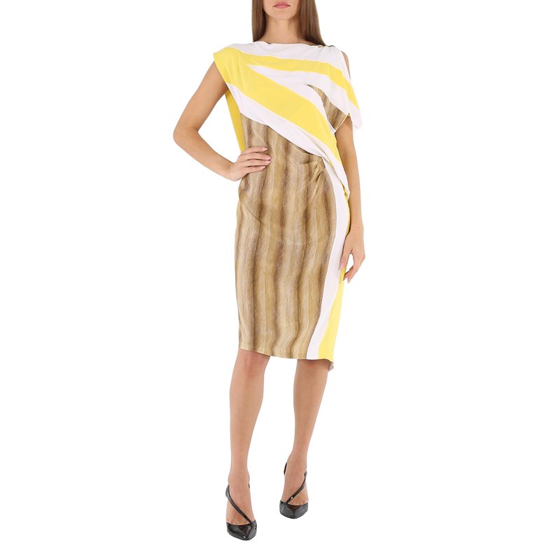 Bright Straw Graphic-Print Boat Neck Asymmetric Dress