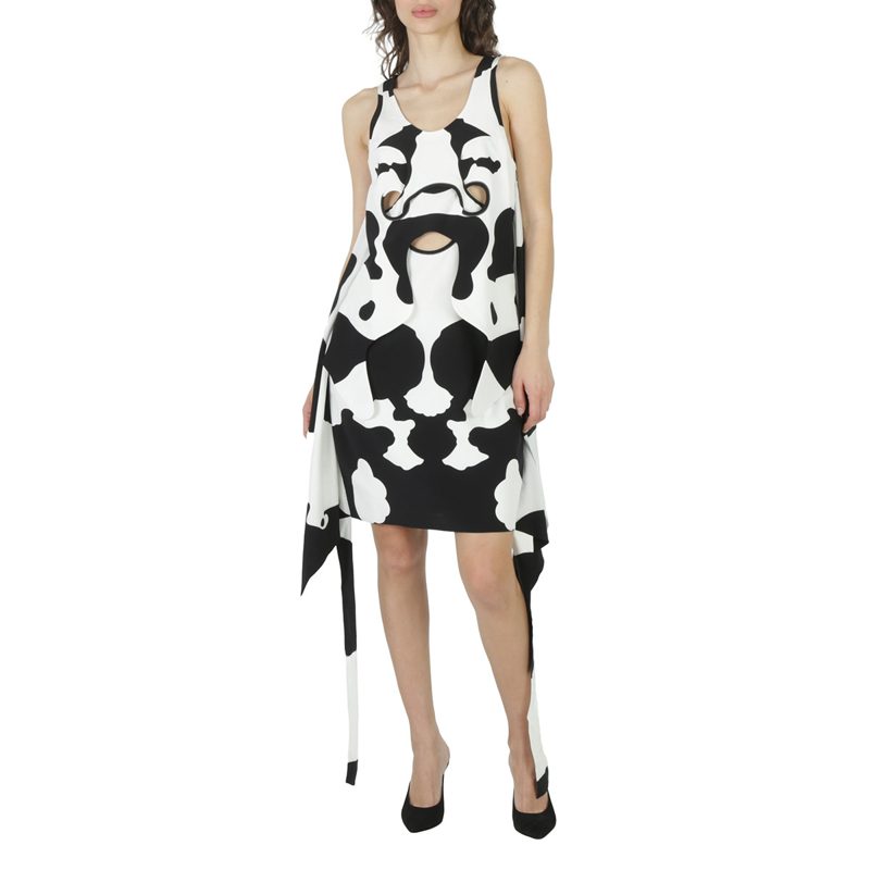 Cow-Print Pieced Cutout Silk Mini Dress