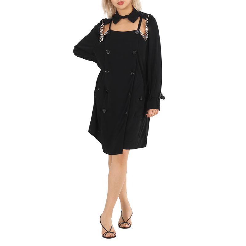 Black Deconstructed Crepe Trench Coat Dress