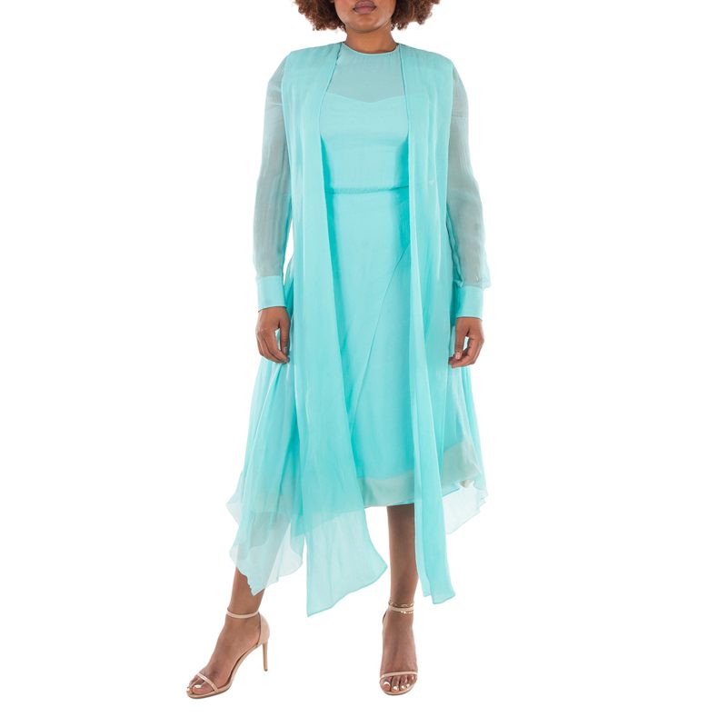 Foulard Collar Midi Chiffon Dress