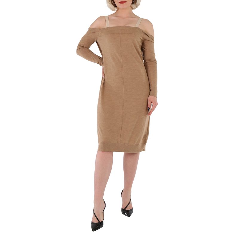Ladies Biscuit Bra-Detail Long Sleeve Wool Dress