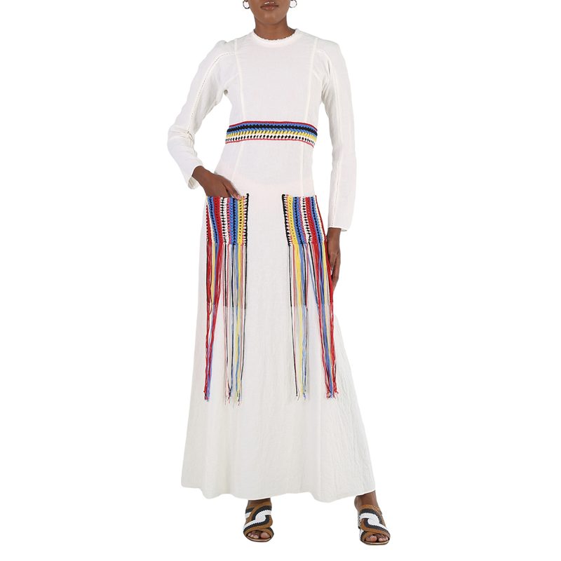 Chloe Ladies Iconic Milk Crochet-Detail Long Dress