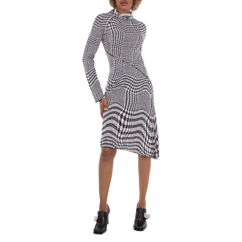 Houndstooth Pattern Midi Dress