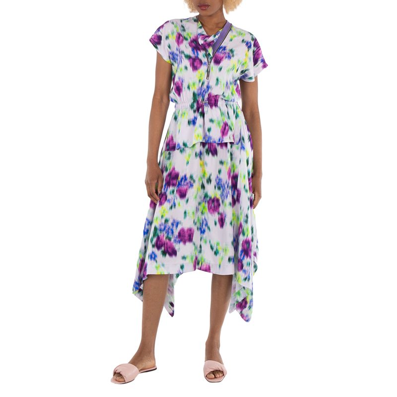 Ladies Wisteria Asymmetric Dress With Blurred Floral Print