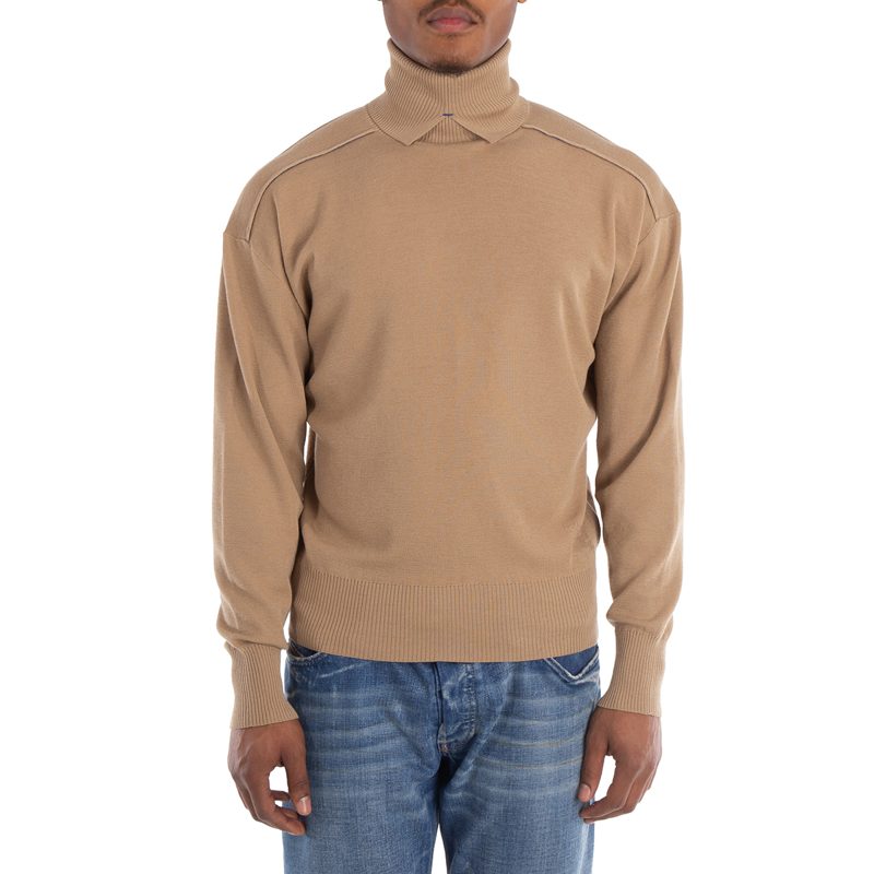Long Sleeved Turtleneck Knitted Sweater_Flax