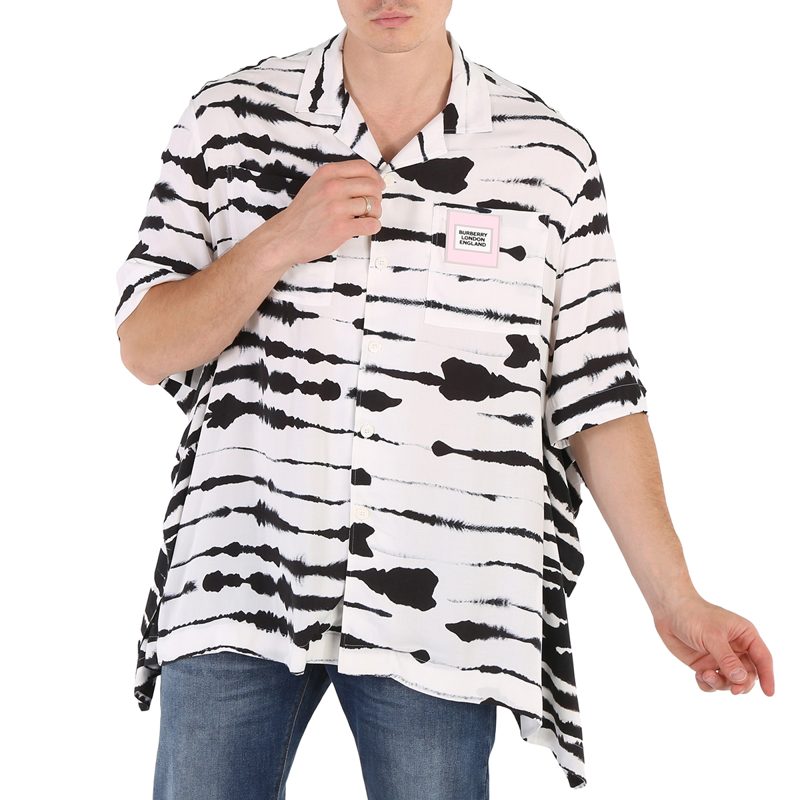 Cape Detail Short-sleeve Watercolour Print Twill Shirt