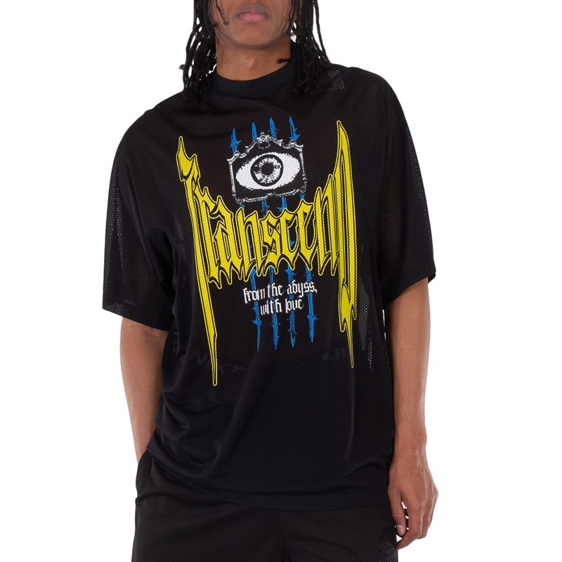 Slogan Print Nylon Mesh T-shirt_Black