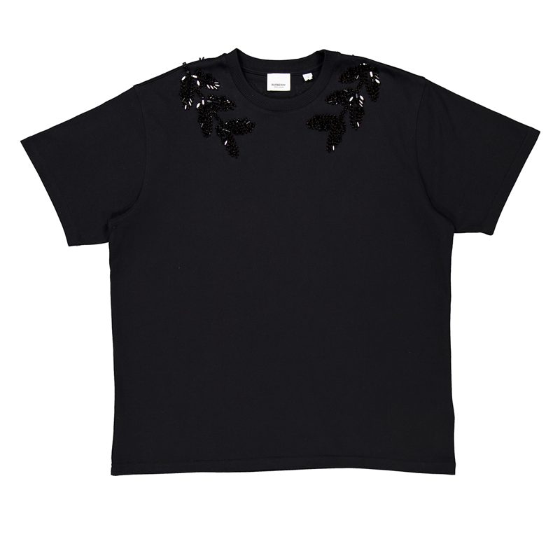 Embellished Crystal Oak Leaf Crest Cotton T-Shirt