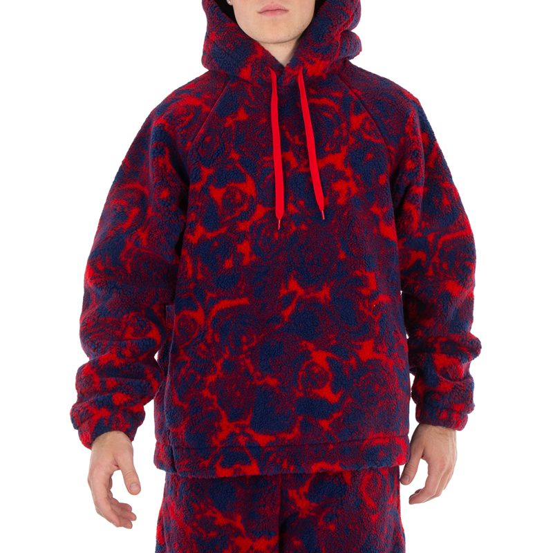 Abstract Rose Print Fleece Hoodie