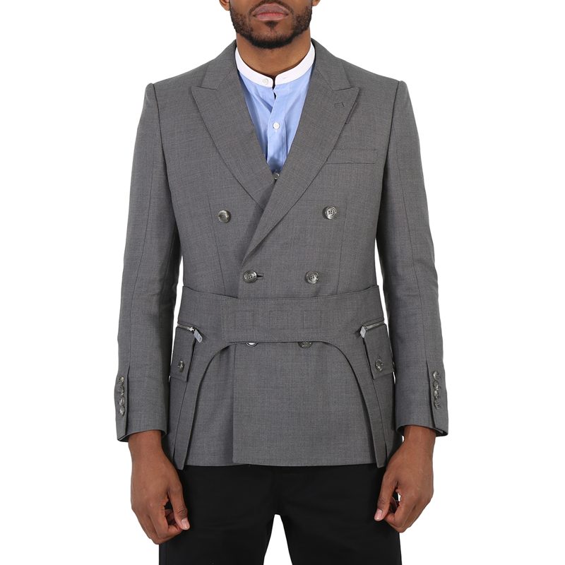 Charcoal Grey English Fit Wool Tailored Jacket With Cargo Belt Detail