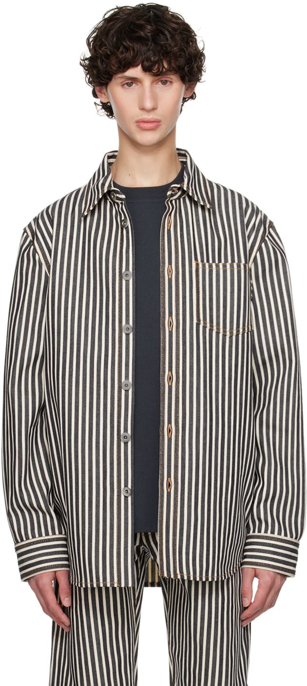 Navy & [오프화이트] Striped Shirt 242798M192000