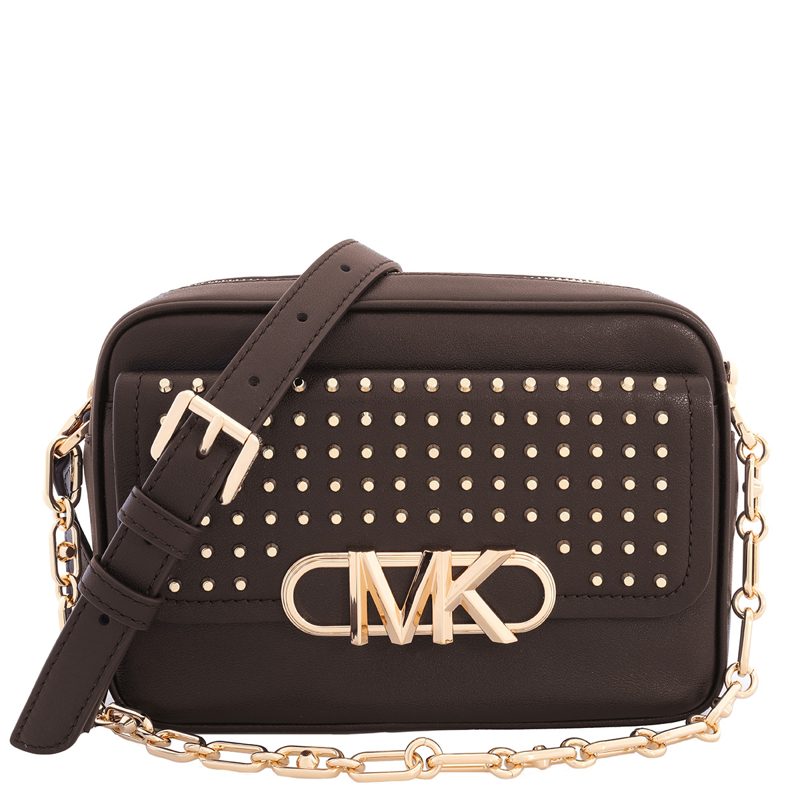 Michael Kors Parker Studded Leather Crossbody Bag_Chocolate