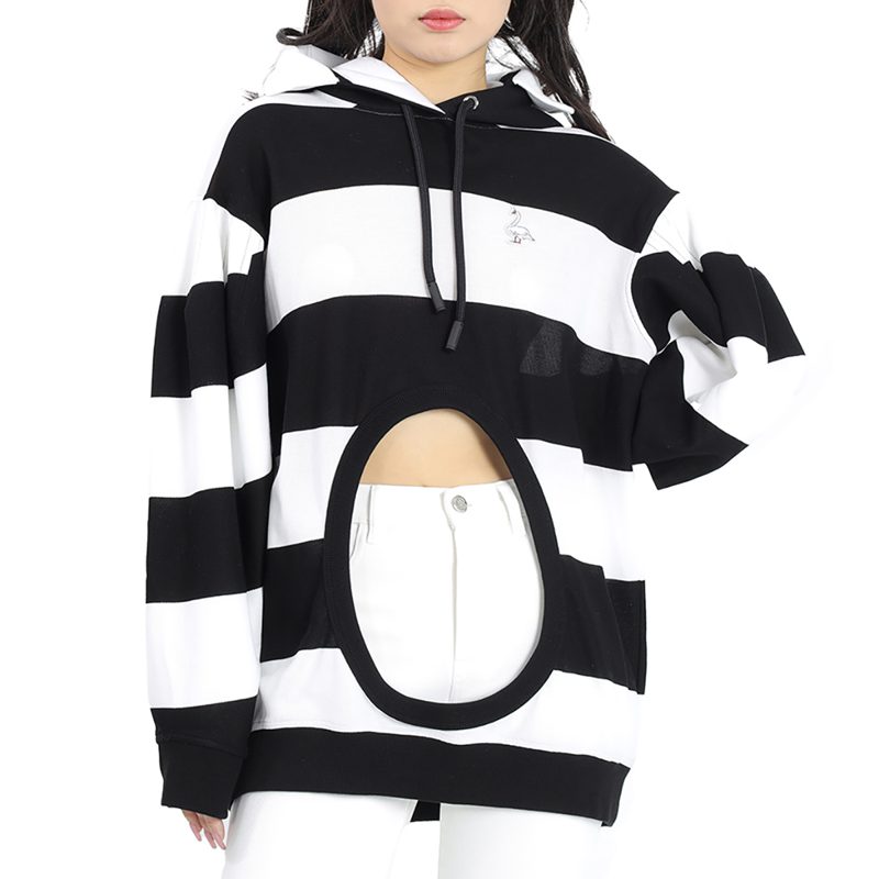 Cut-out Detail Striped Cotton Hoodie