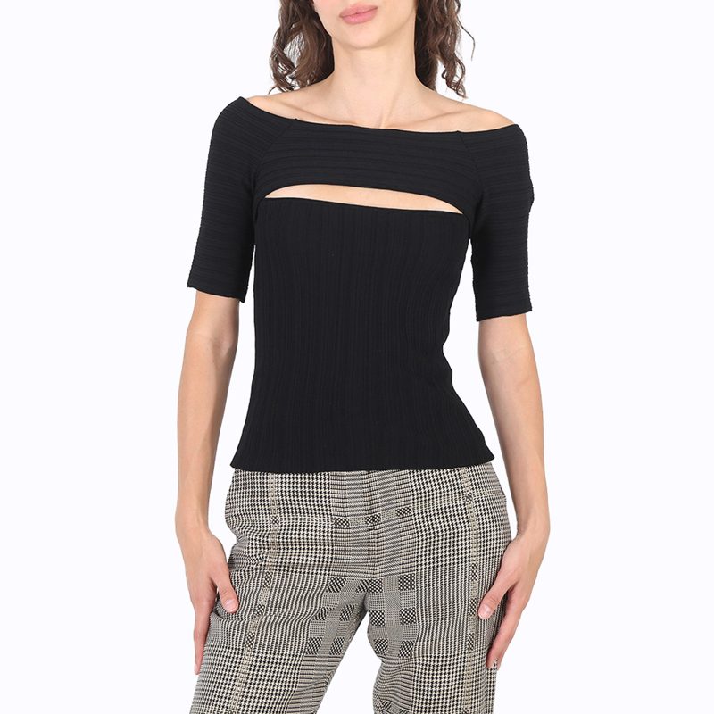 Ladies Black Off-Shoulder Cut-Out Knit Top