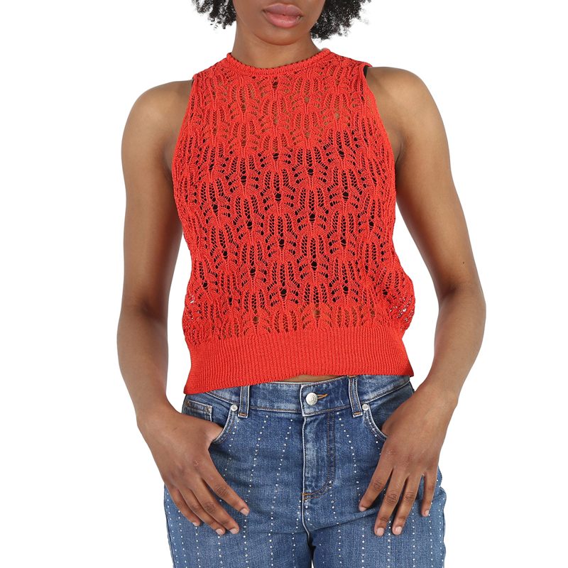 Ladies Bright Red Pointelle Stitch Top