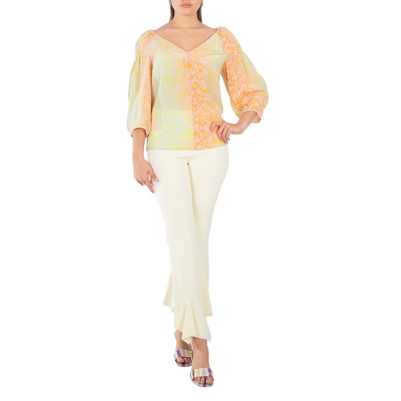Ladies Purple Tie-Dyed V-Neck Blouse