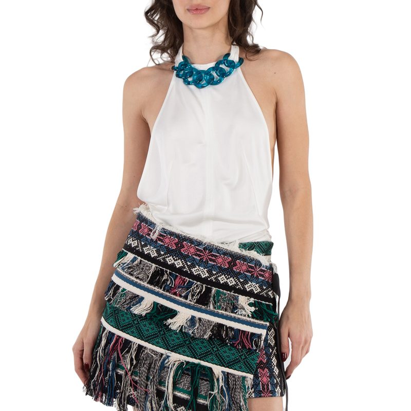 Ladies Off White Chain-Link Halterneck Top