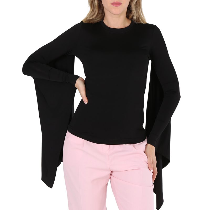 Ladies Black Crewneck Flared Sleeved Top