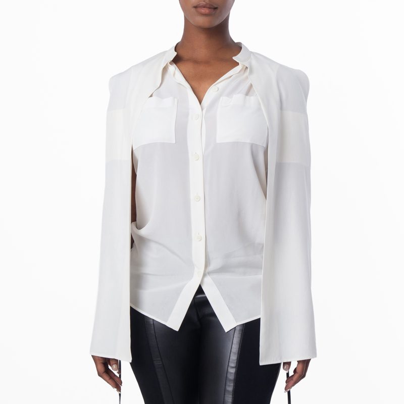 Neutral White Suziesl Crepe De Chine Logo Detail Sleeveless Silk Shirt