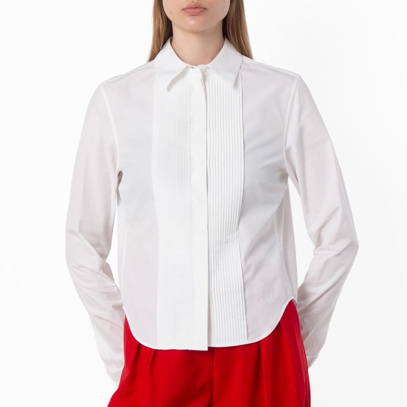 Front Button Pleated Cotton Shirt