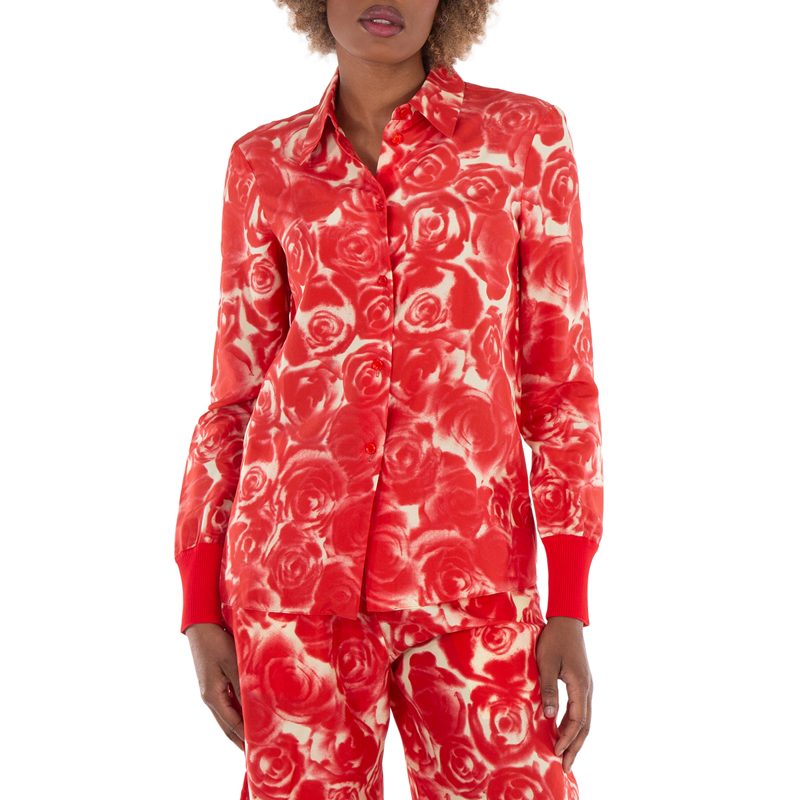 Rose Silk Button Down Shirt