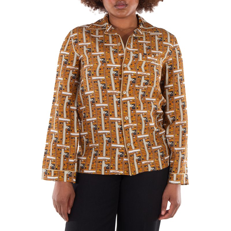 Graphic Printed Notched Collar Pajama Shirt