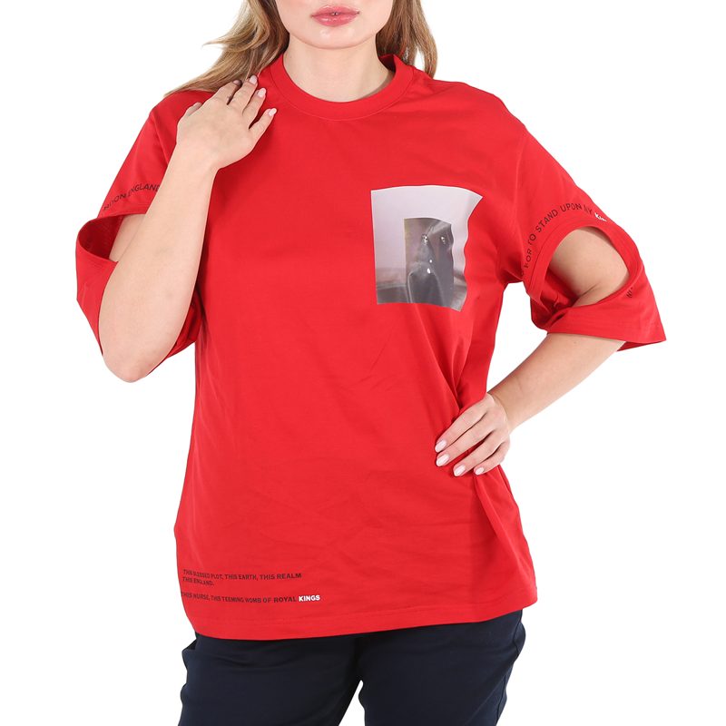 Carrick Ladies Bright Red Cut-out Detail Montage Print Oversized T-shirt