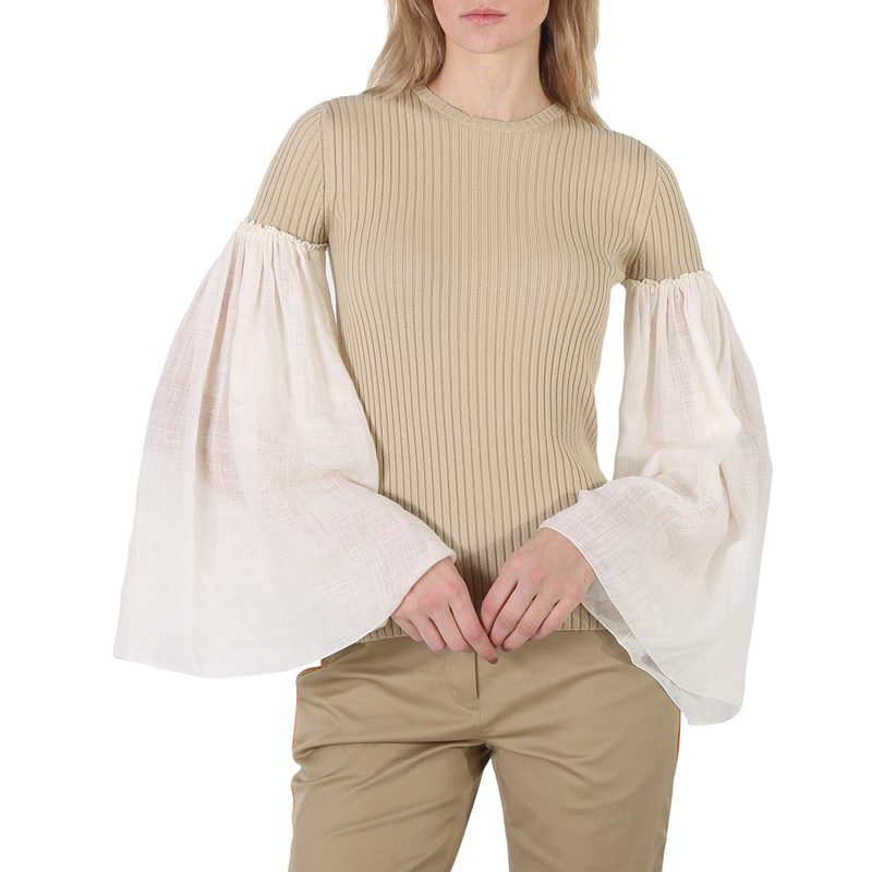 Chloe Ladies Iconic Milk Ribbed Wool Sweater