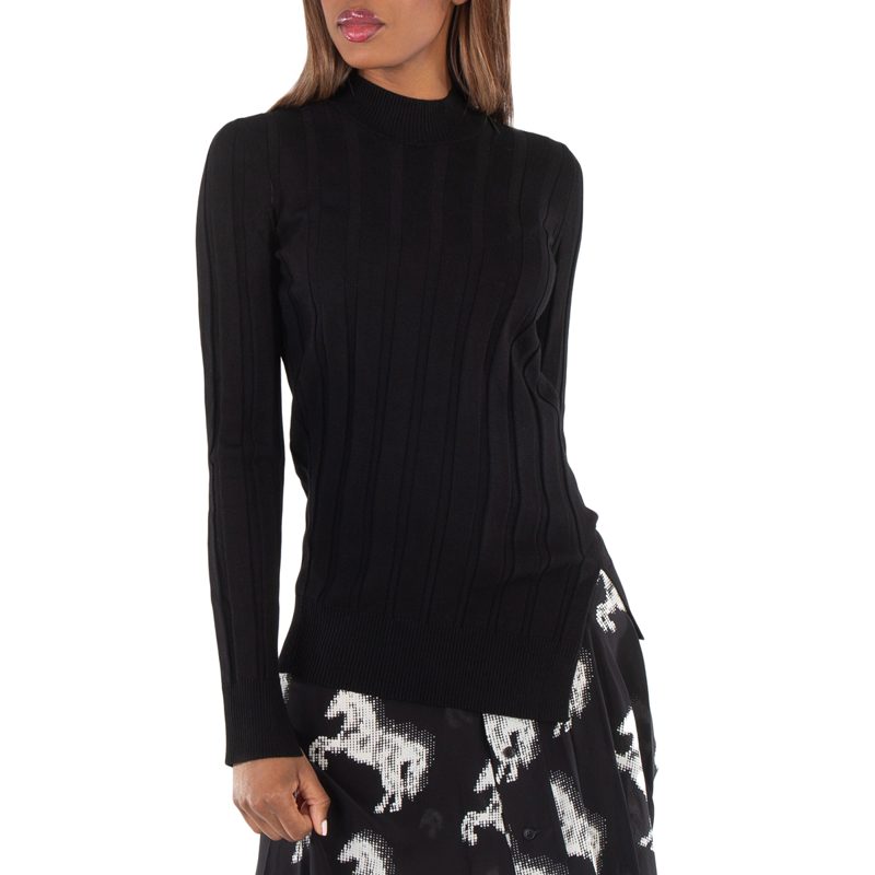 Ladies Black Asymmetric-Hem Knit Jumper