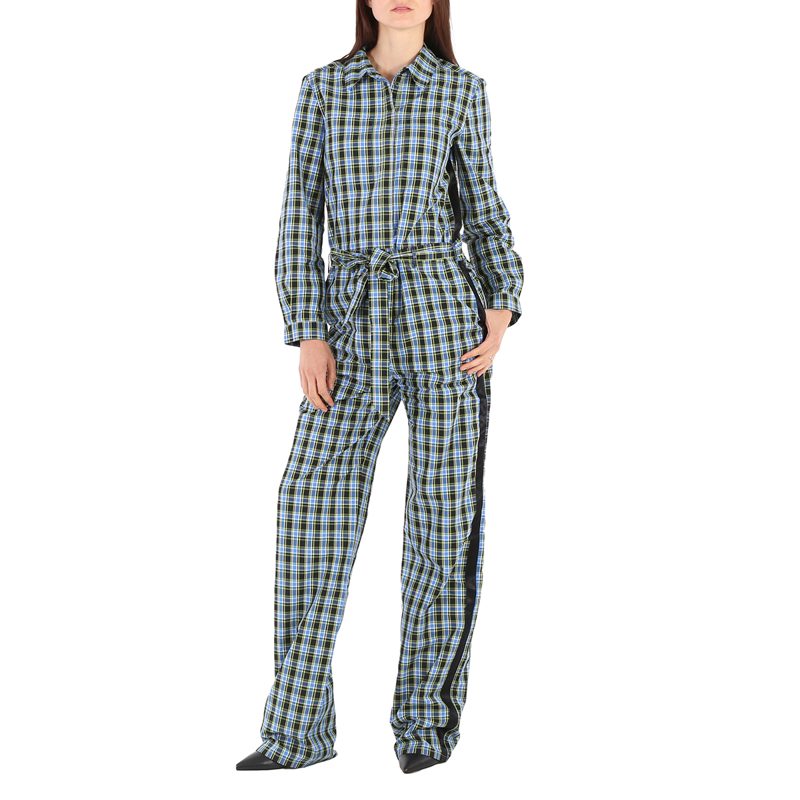Ladies Azure Blue Lampton Check Tie Waist Jumpsuit