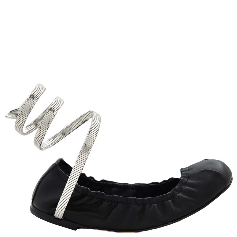 Rene Caovilla Juniper Ballerina Flats_Black Lamb / Silver Metal Snake