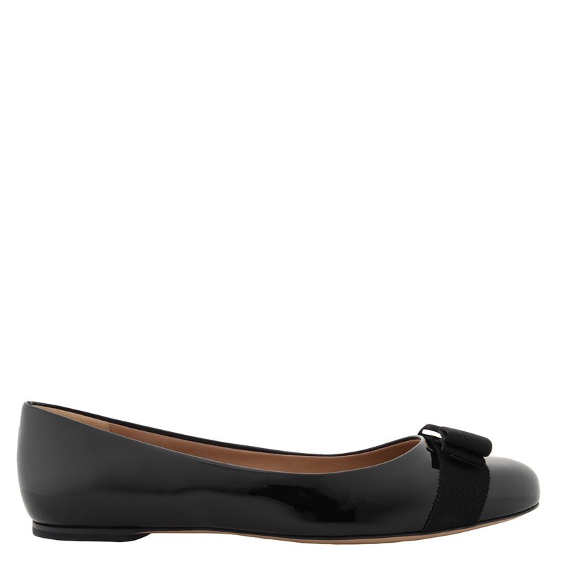 Ladies Black Patent Vara Bow Ballerina Shoes_Black