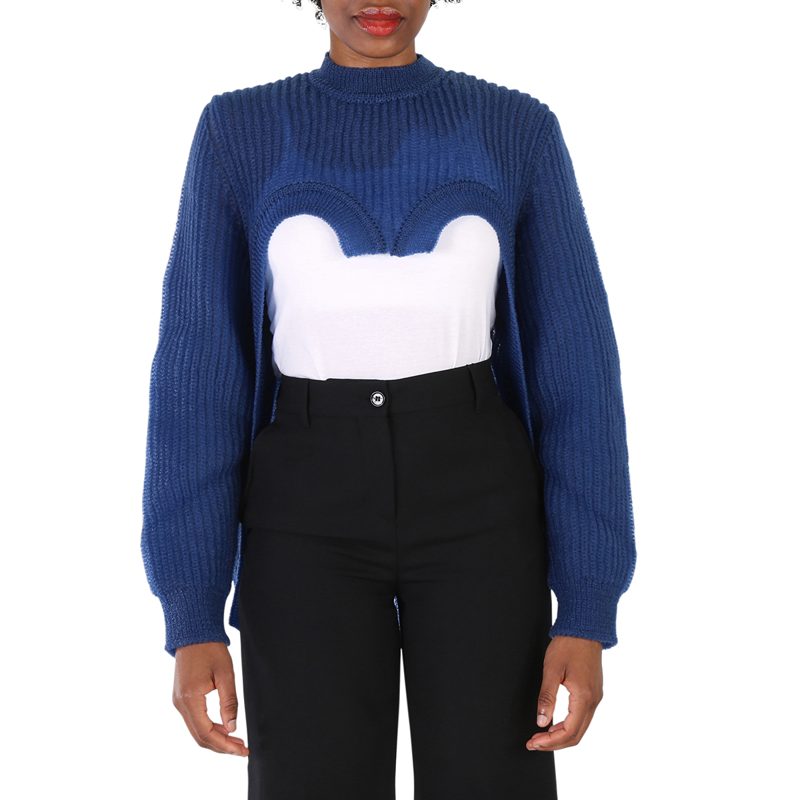 Ladies Warm Royal Blue Cut-Out Knit Technical Reconstructed Sweater