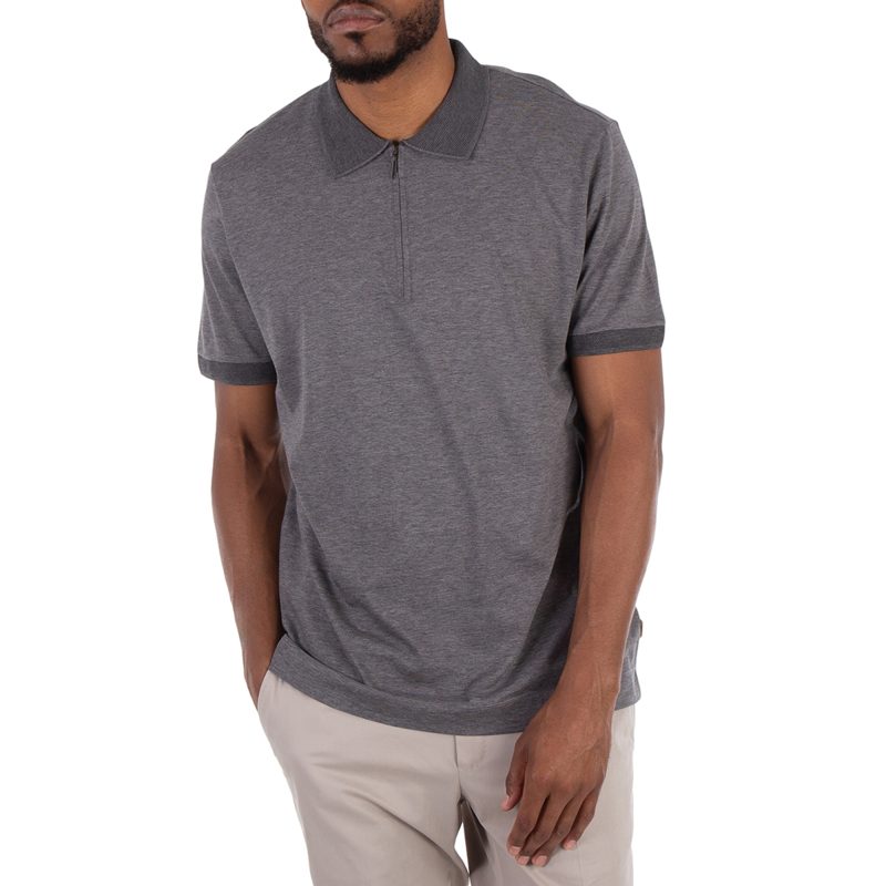 Hugo [보스] Short-Sleeved Zip-Placket Polo Shirt_Medium Grey