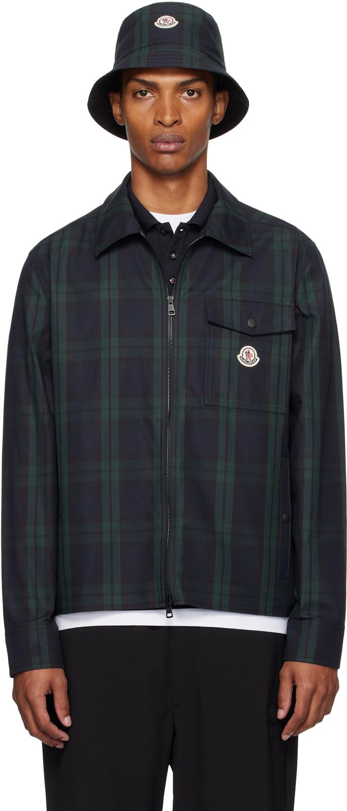 Black & Green Checked Cotton Gabardine Shirt 252111M192012