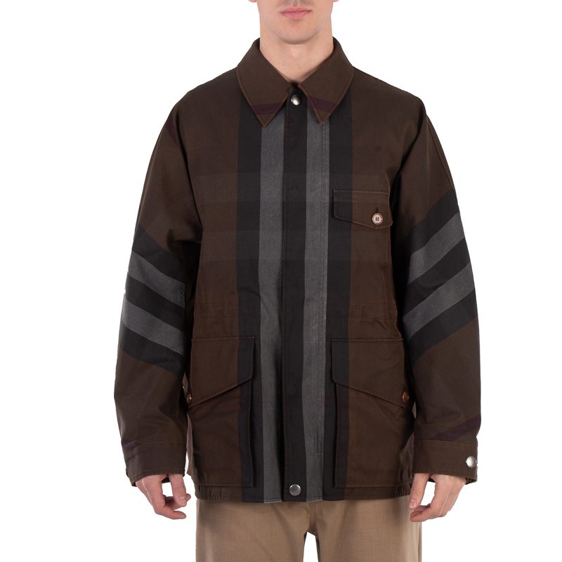 Dark Birch Brown Check Cotton Blend Field Jacket