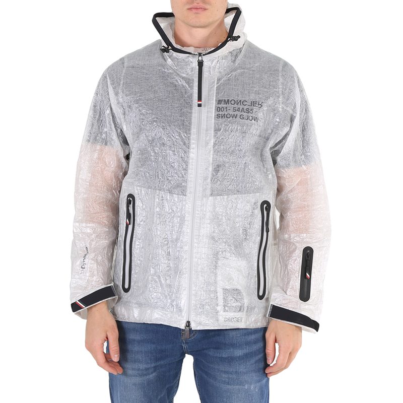Mens White Day-Namic Crinkled-Shell Hooded Rain Jacket
