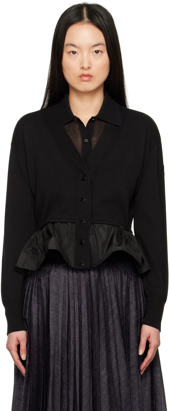 Black Cotton Cashmere & Silk Cardigan 251111F095003
