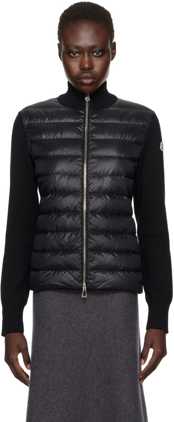 Black Padded Wool Down Jacket 242111F061024